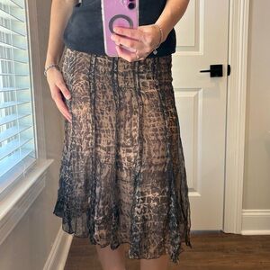 Brown and Black Printed Midi Skirt - Lightweight Flowy Style